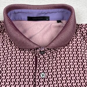 GREYSON Mens Performance Polo Shirt XL All Over Print AOP Lightweight Golf Pink